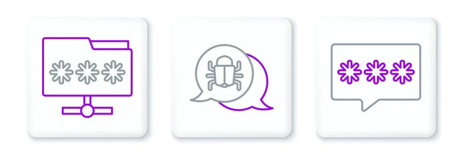 Set line Password protection, Folder with password and System bug icon. Vector Stock-Illustration