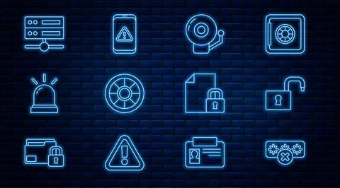 Set line Password protection, Open padlock, Ringing alarm bell, Safe, Motio.. Stock Illustration