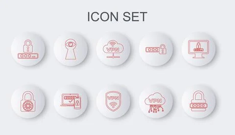 Set line Password protection, Safe combination lock wheel, VPN Network cloud Stock Illustration