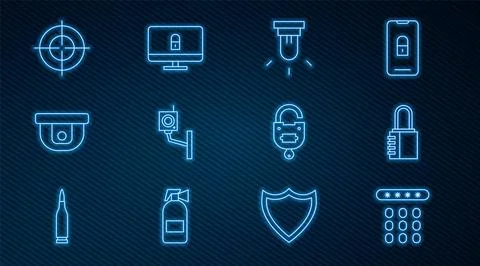 Set line Password protection, Safe combination lock, Motion sensor, Securit.. Illustrazione stock