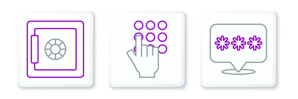 Set line Password protection, Safe and  icon. Vector Stockillustratie