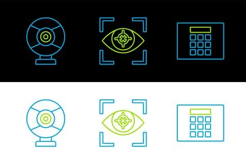 Set line Password protection, Security camera and Eye scan icon. Vector Stock Illustration