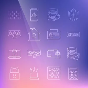 Set line Password protection, Server with shield, Spam, security key, House Stock Illustration