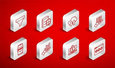Set line Password protection, Server with shield, Cloud download and upload 스톡 일러스트