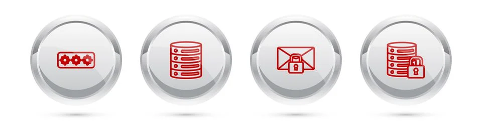 Set line Password protection, Server, Data, Web Hosting, Mail message lock Stock Illustration