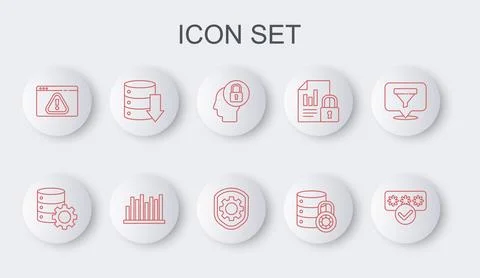 Set line Password protection, Server and gear, Human head with lock, securi.. Stock Illustration