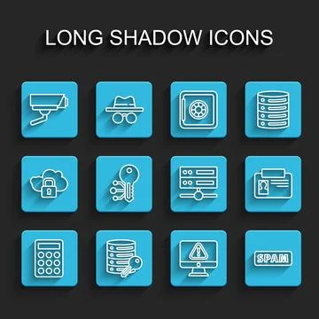 Set line Password protection, Server security with key, Security camera, Mo.. Illustrazione stock