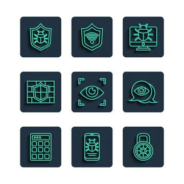 Set line Password protection, System bug mobile, Safe combination lock, mon.. Stock Illustration