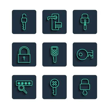Set line Password protection, Wrong key, Lock and, picks for lock picking, Car Stock Illustration