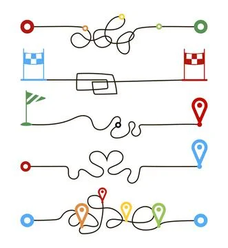 Set line paths routes isolated on white background. Transport tracking, trave Stock Illustration