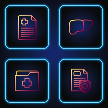 Set line Patient record, and Human organ liver. Gradient color icons. Vector 스톡 일러스트