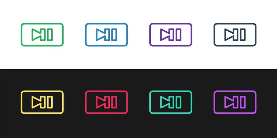 Set line Pause button icon isolated on black and white background. Vector Stock Illustration