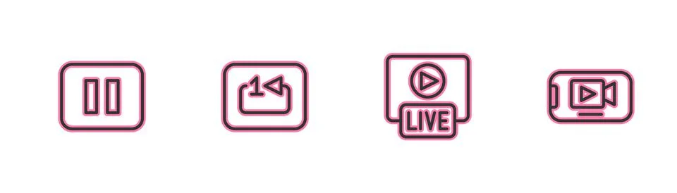 Set line Pause button, Live stream, Repeat track music player and Online video Stock Illustration