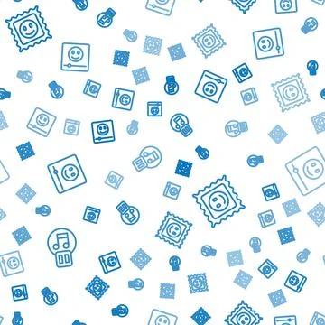 Set line Pause button, LSD acid mark and Music player on seamless pattern. Ve Stock Illustration