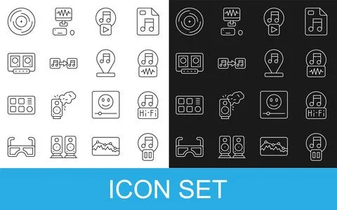 Set line Pause button, Music note, tone, Play in square, DJ remote and mixing Stock Illustration