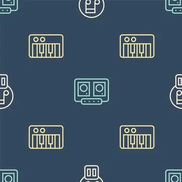 Set line Pause button, Music synthesizer and DJ remote and mixing music on イラスト素材