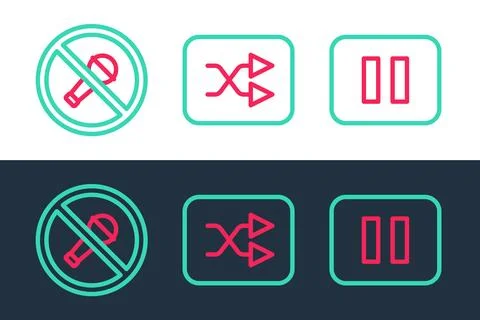Set line Pause button, Mute microphone and Arrow shuffle icon. Vector Stock Illustration