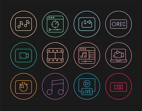 Set line Pause button, Online play video, Repeat track music player, Play, Music Stock Illustration