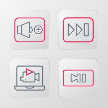 Set line Pause button, Online play video, Fast forward and Speaker volume i.. Illustrazione stock