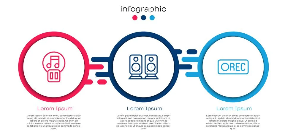 Set line Pause button, Stereo speaker and Record. Business infographic template Stock Illustration