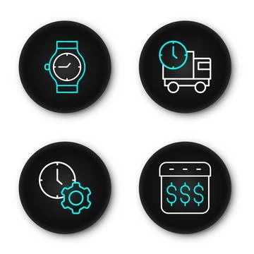 Set line Payday, calendar with dollar, Time management, Delivery truck and .. 스톡 일러스트