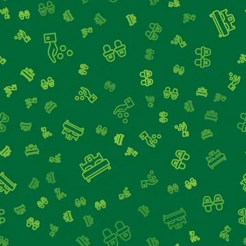 Set line Paying tips, Bedroom and Hotel slippers on seamless pattern. Vector Ilustração Stock
