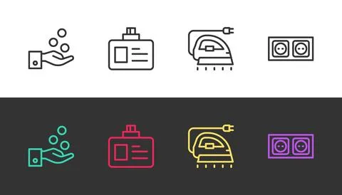 Set line Paying tips, Identification badge, Electric iron and Electrical ou.. Stock Illustration