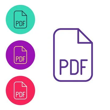 Set line PDF file document. Download pdf button icon isolated on white Stock Illustration