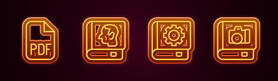 Set line PDF file document, Law book, User manual and Photo album gallery Stock Illustration