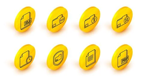 Set line PDF file document, Document, folder protection, with clock, Delete Stock Illustration