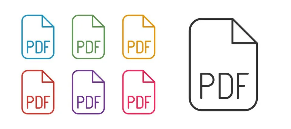 Set line PDF file document. Download pdf button icon isolated on white 스톡 일러스트