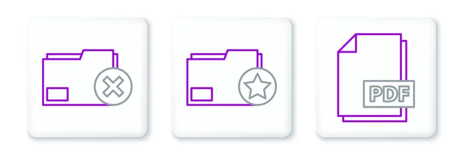 Set line PDF file document, Delete folder and Document with star icon. Vector Stock Illustration