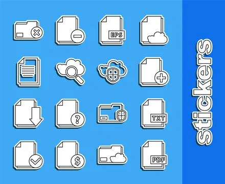 Set line PDF file document, TXT, Add new, EPS, Search cloud computing, Docu.. イラスト素材