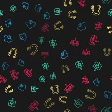 Set line Peace cloud, Marijuana, Headphones and on seamless pattern. Vector Illustrazione stock