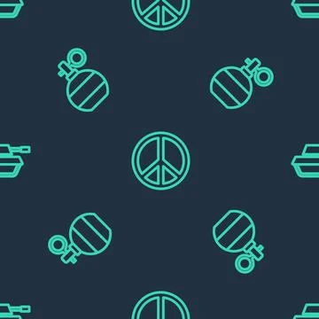 Set line Peace, Hand grenade and Military tank on seamless pattern. Vector Stockillustratie