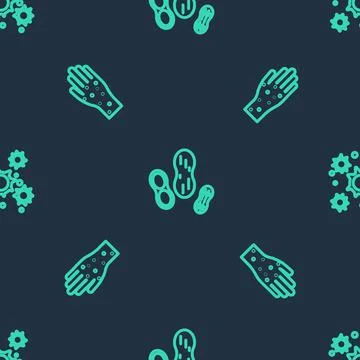 Set line Peanut, Hand with psoriasis or eczema and Bacteria on seamless pattern Stock Illustration