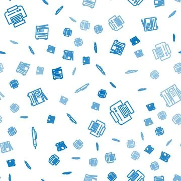 Set line Pen, Printer and on seamless pattern. Vector Stock Illustration