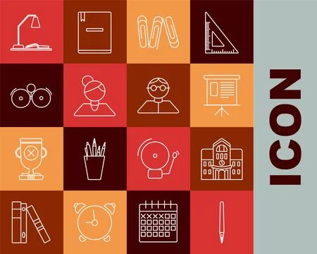 Set line Pen, schedule, chart, diagram, infographic, pie graph, Paper clip,.. Ilustración de archivo