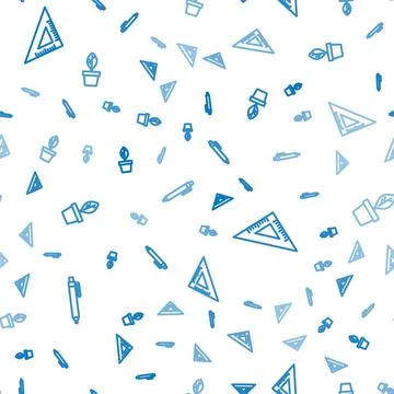 Set line Pen, Triangular ruler and Plant in pot on seamless pattern. Vector Stockillustratie