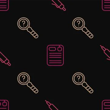 Set line Pen, Unknown search and Dossier folder on seamless pattern. Vector Stock Illustration