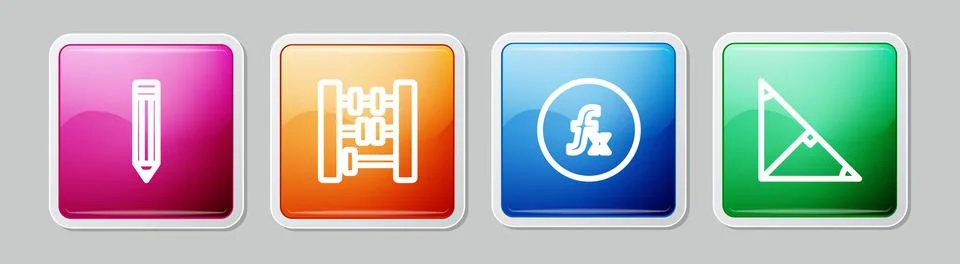 Set line Pencil, Abacus, Function mathematical symbol and Angle bisector of Stock Illustration