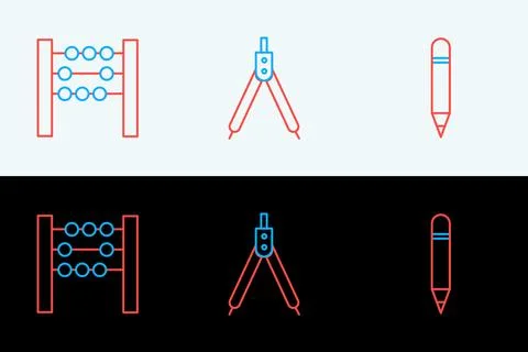 Set line Pencil with eraser, Abacus and Drawing compass icon. Vector Stock Illustration