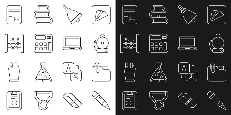 Set line Pencil with eraser, Document folder clip, Ringing alarm bell イラスト素材