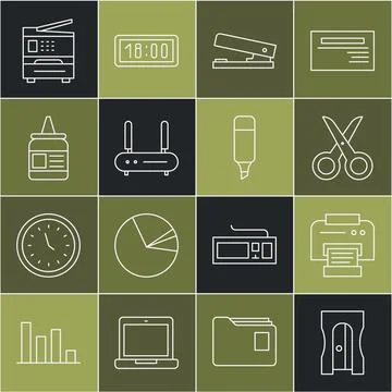 Set line Pencil sharpener, Printer, Scissors, Office stapler, Router and wi.. 스톡 일러스트