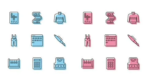 Set line Pendulum, Calculator, Crossword, Waistcoat, Binary code, Fountain .. Stockillustratie