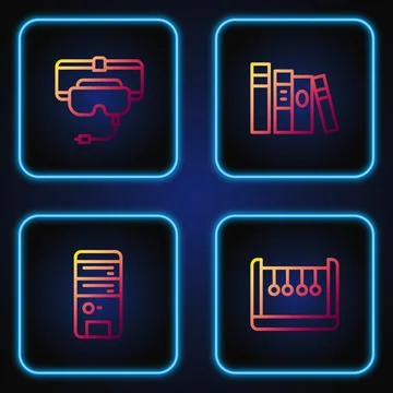 Set line Pendulum, Computer, Virtual reality glasses and Book. Gradient color Stock Illustration