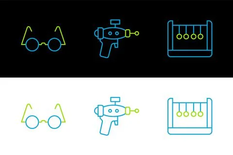 Set line Pendulum, Eyeglasses and Ray gun icon. Vector イラスト素材
