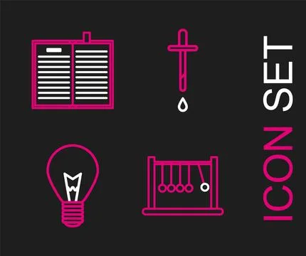 Set line Pendulum, Light bulb with concept of idea, Pipette and Open scienc.. イラスト素材