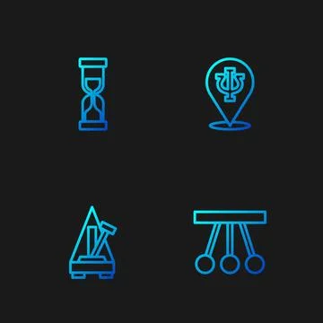 Set line Pendulum, Metronome with pendulum, Old hourglass and Psychology, Psi Stock Illustration