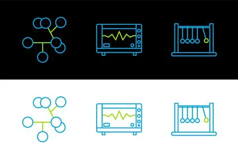 Set line Pendulum, Molecule and Computer monitor with cardiogram icon. Vector Stock Illustration